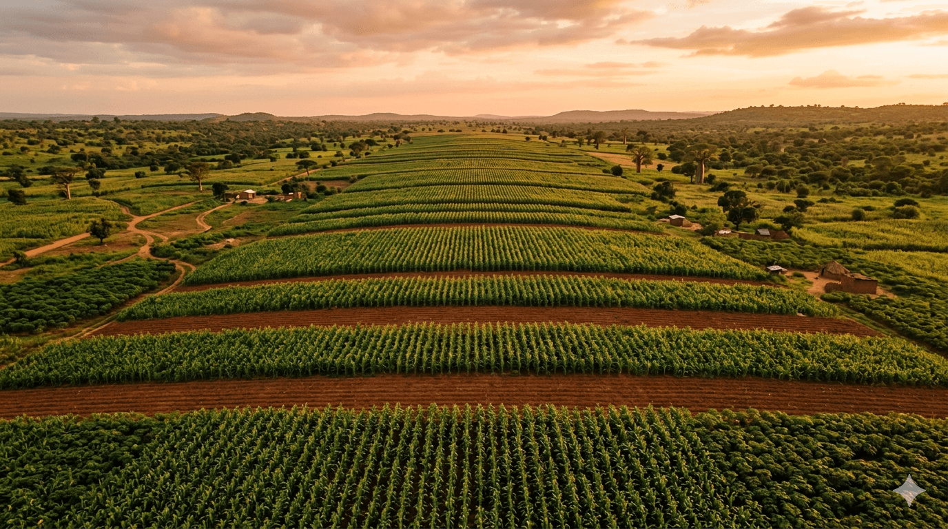 Aerial view of large-scale Nigerian farmland