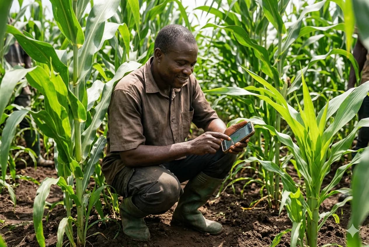 Nigerian farmer managing crops with Farmwise
